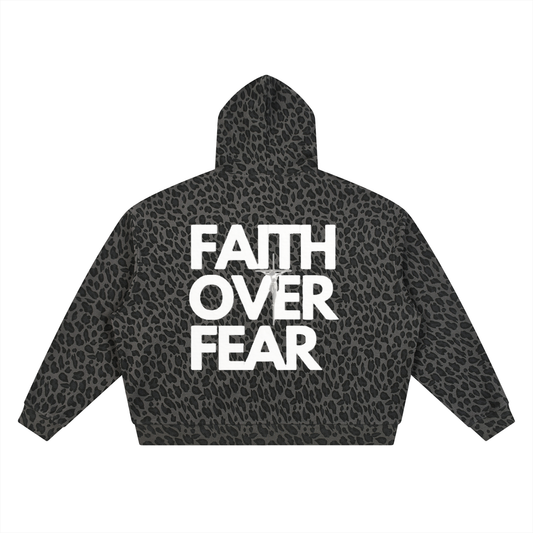 BLSSD CO. FAITH OVER FEAR LEOPARD ZIP UP HOODIE