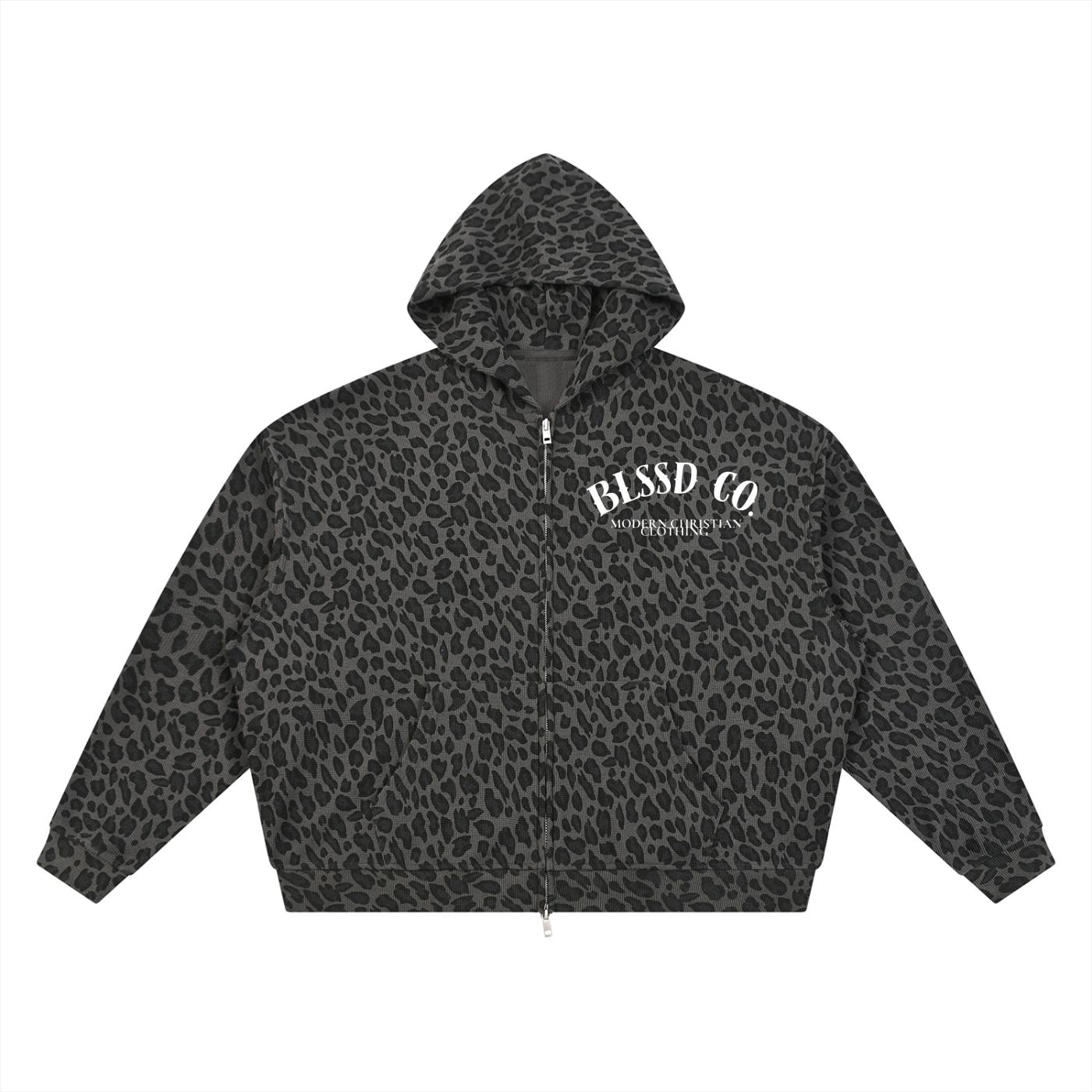 BLSSD CO. FAITH OVER FEAR LEOPARD ZIP UP HOODIE